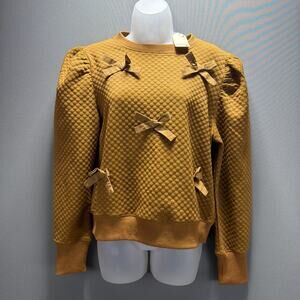Jodifl Women’s S Puff Long Sleeve Quilted Ribbon Detail Blouse Top Sweater NWT